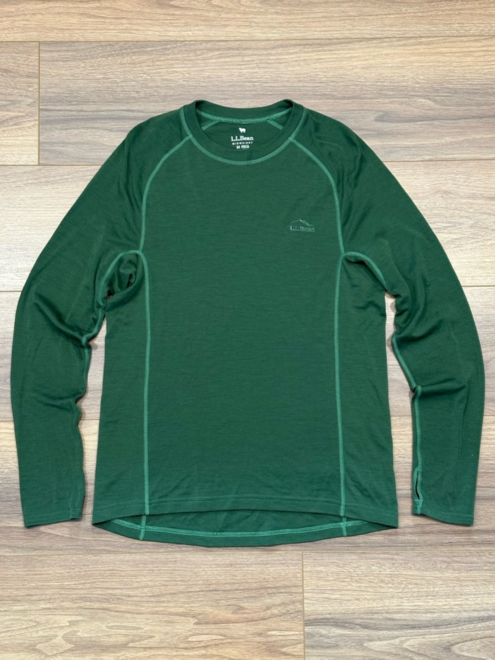 LL Bean Merino Wool Long Sleeve Base Layer in Green Size Mens Medium